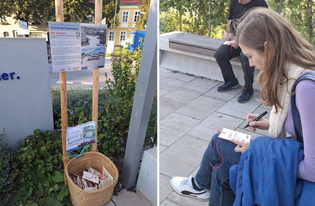 Basket with Ema boards inviting pupils and guests to record their wishes on 20.9